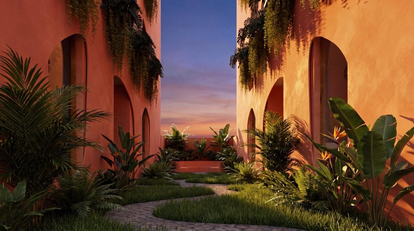 Garden courtyard between the buildings