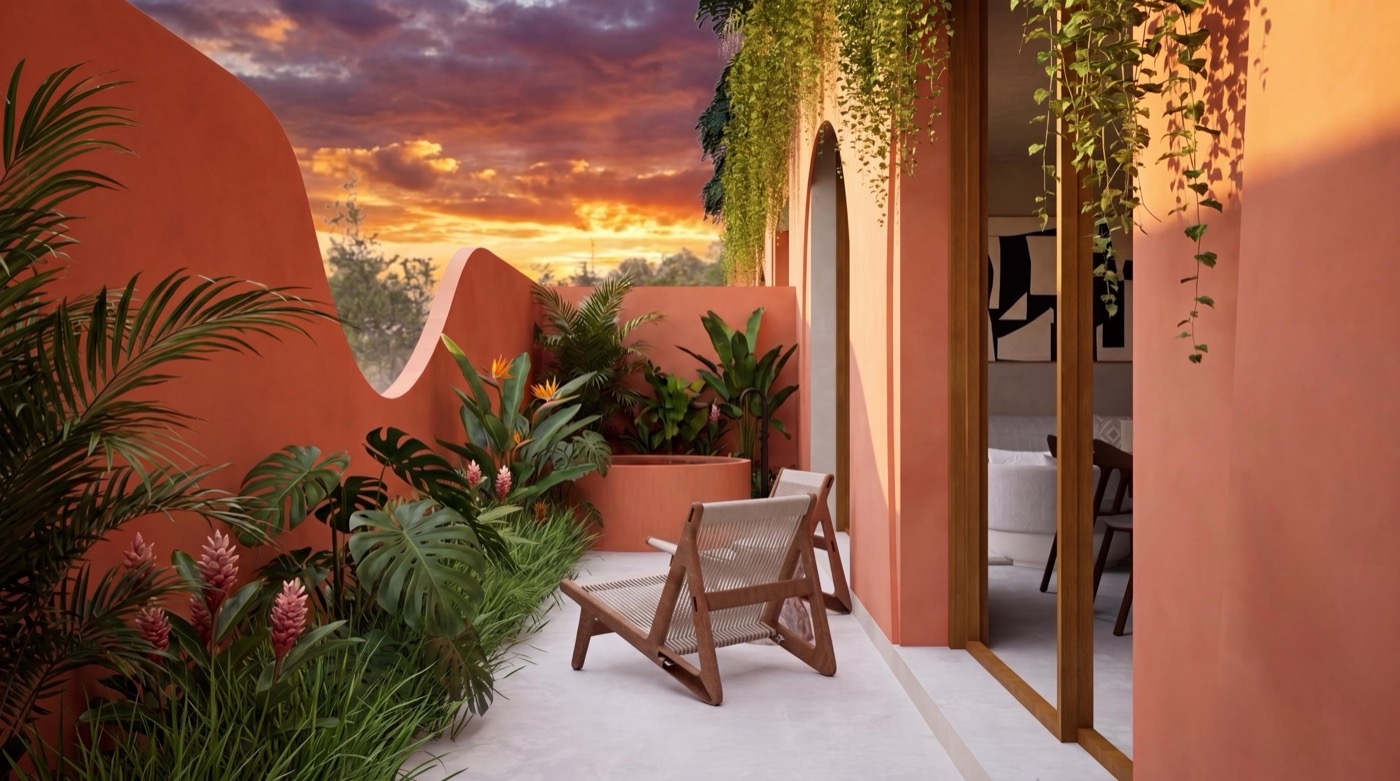 Private terrace at sunset
